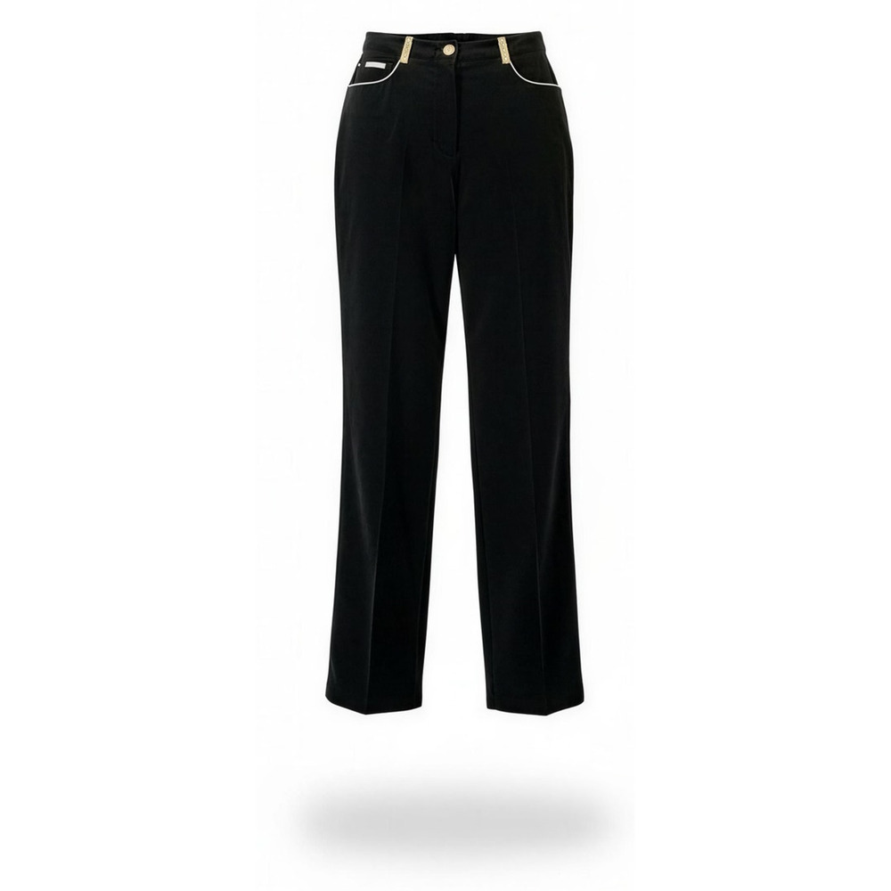 Christian Llinares Pants Womens 28 Black Velvet Slim Straight Gold Trim‎